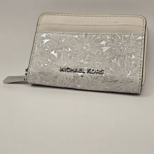 Michael Kors Silver Floral Wallet with Cream Accents